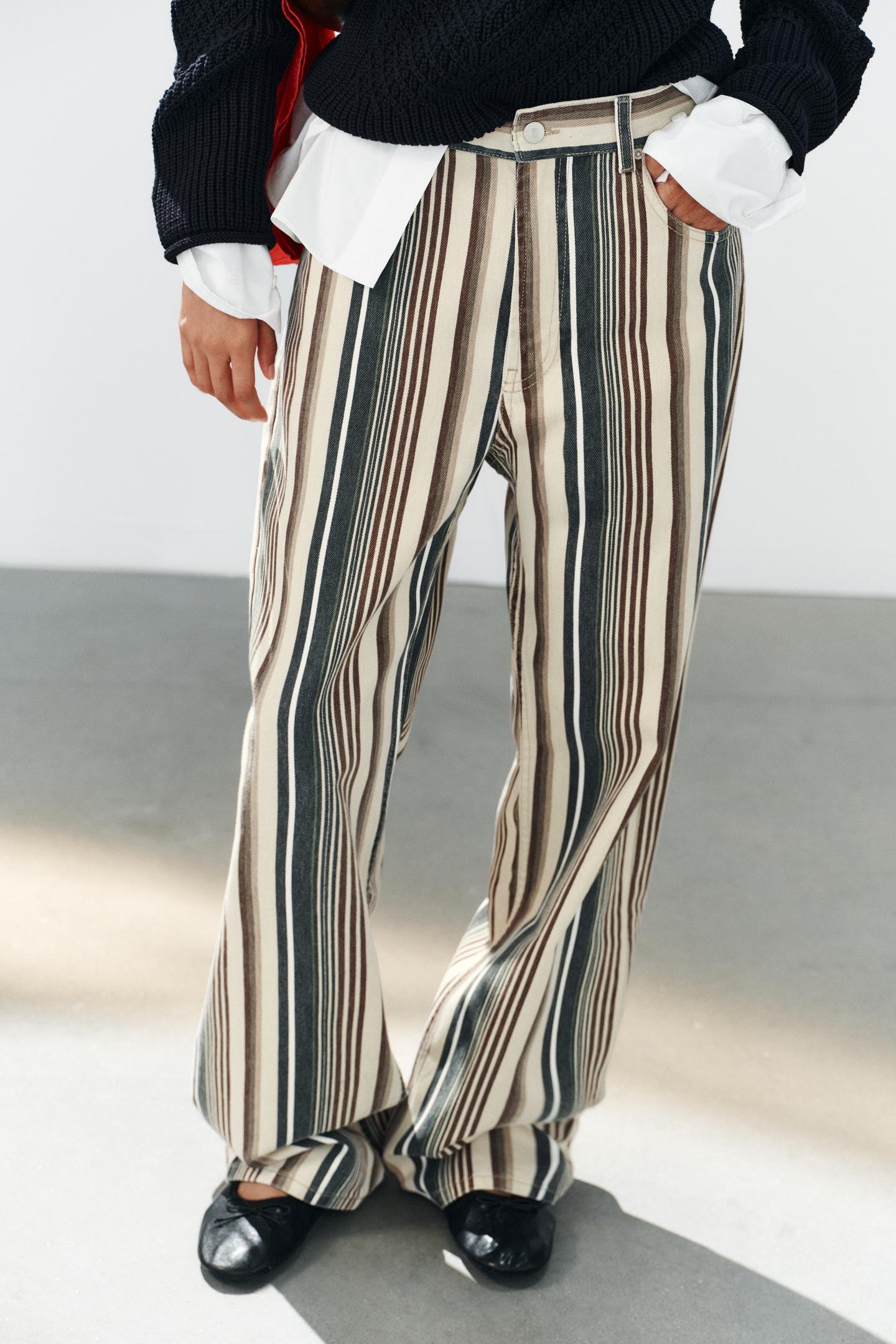 Женские джинсы Zara Trf Mid-Rise Striped Boyfriend, цвет: Полосатый — фото 2