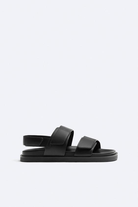 LEATHER DOUBLE STRAP SANDALS - Black | ZARA United States