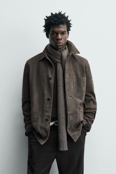 VESTE EN CUIR DAIM - Vison de Zara