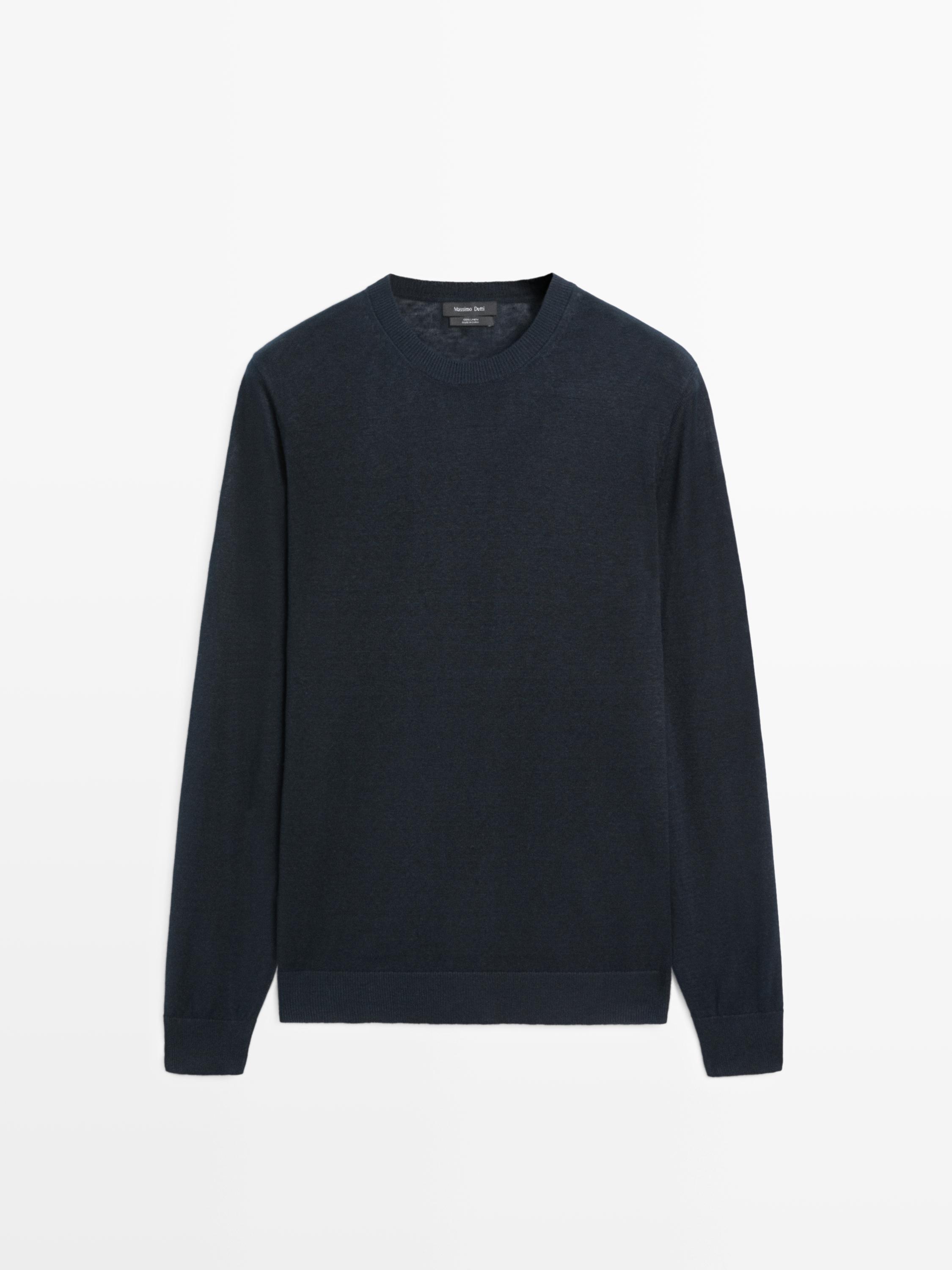 100% linen knit crew neck sweater