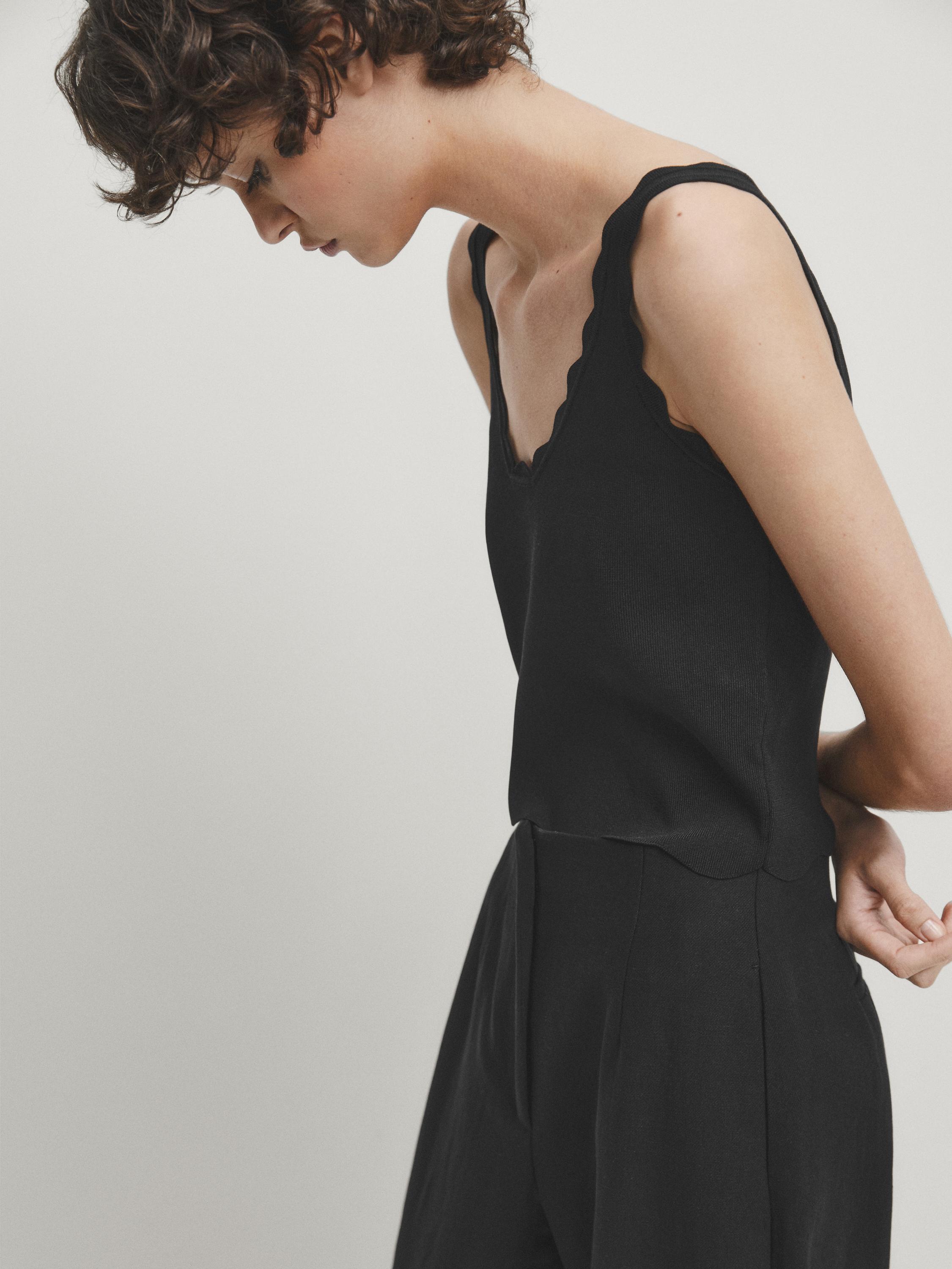 Strappy top with scalloped details - Studio - Black | ZARA United 