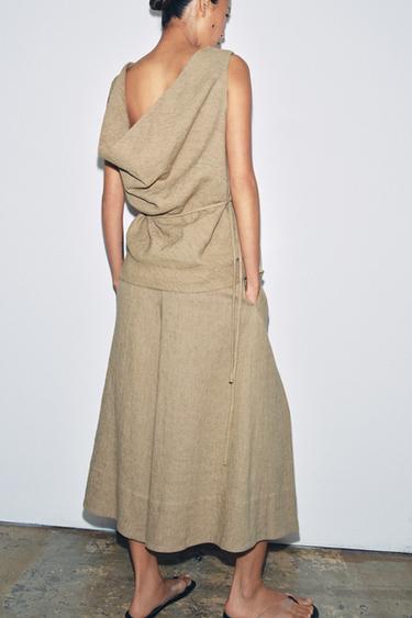ZW COLLECTION WIDE-LEG LINEN BLEND TROUSERS - Khaki by Zara
