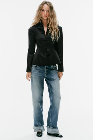 VESTE SATINÉE À BRANDEBOURGS - Noir de Zara - Image 0