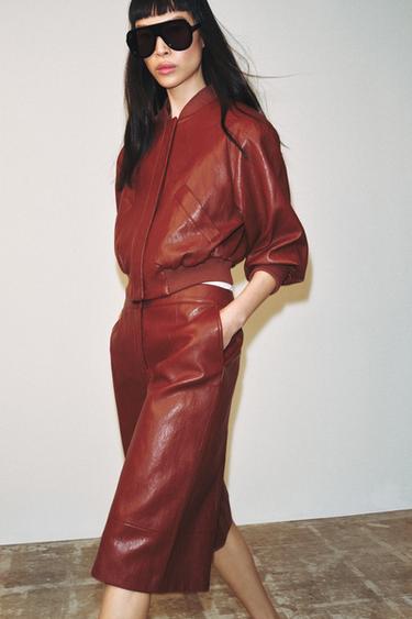 LONG FAUX LEATHER BERMUDA SHORTS - Brick by Zara