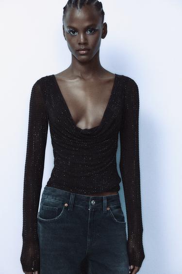 RHINESTONE TULLE TOP - Black by Zara