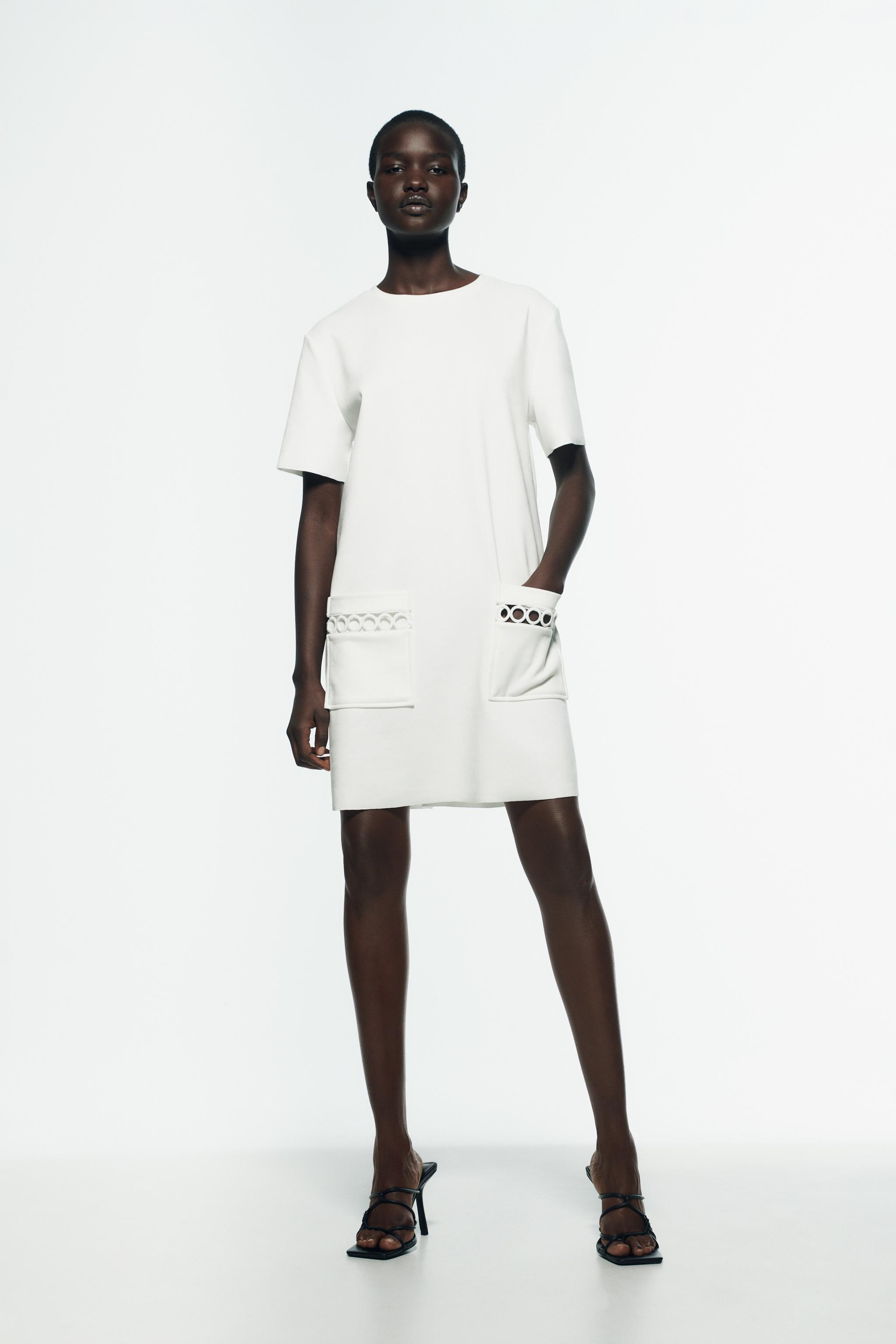 ROBE EN MATIERE SYNTHETIQUE A POCHES Blanc ZARA France