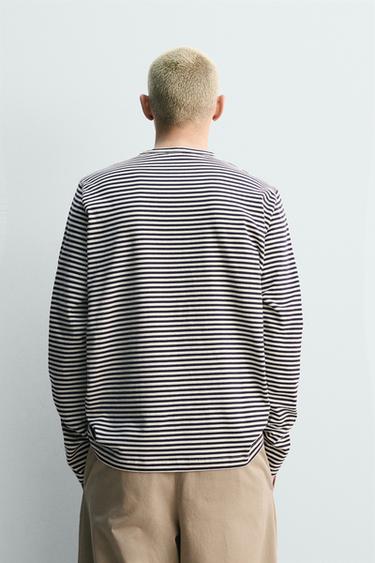 JACQUARD STRIPED T-SHIRT - Ecru / Navy by Zara - Image 2