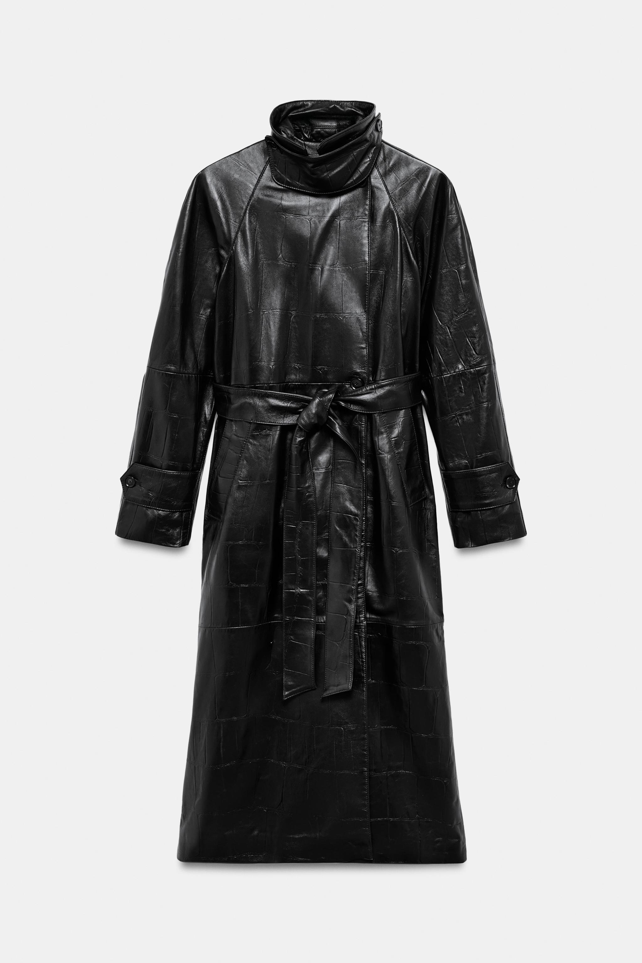 100% LEATHER LONG TRENCH COAT ZW COLLECTION