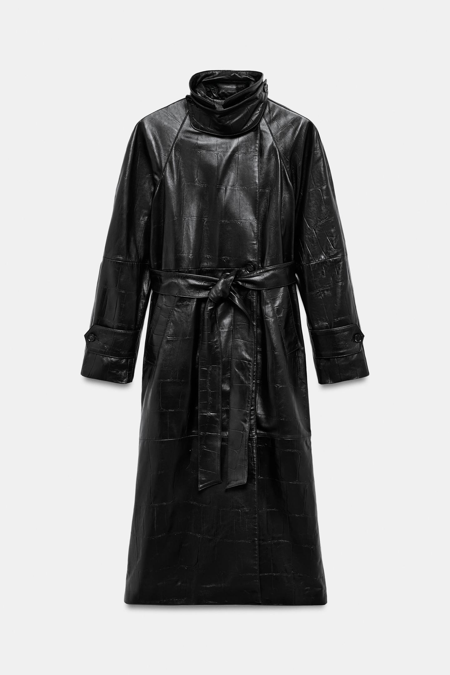 Женская куртка Zara 100% Leather Long Trench Coat ZW Collection, цвет: Чёрный — фото 12