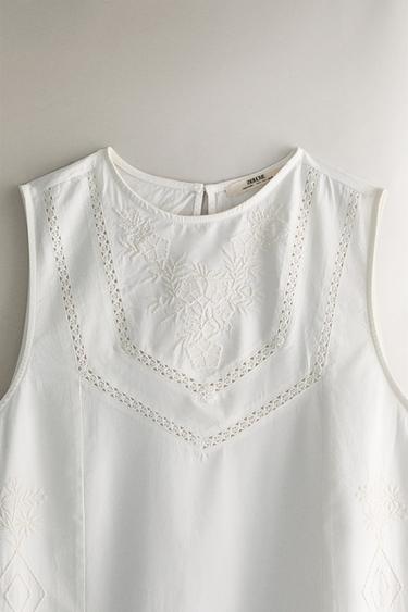 CHEMISE DE NUIT COTON BRODERIES - Écru de Zara - Image 1