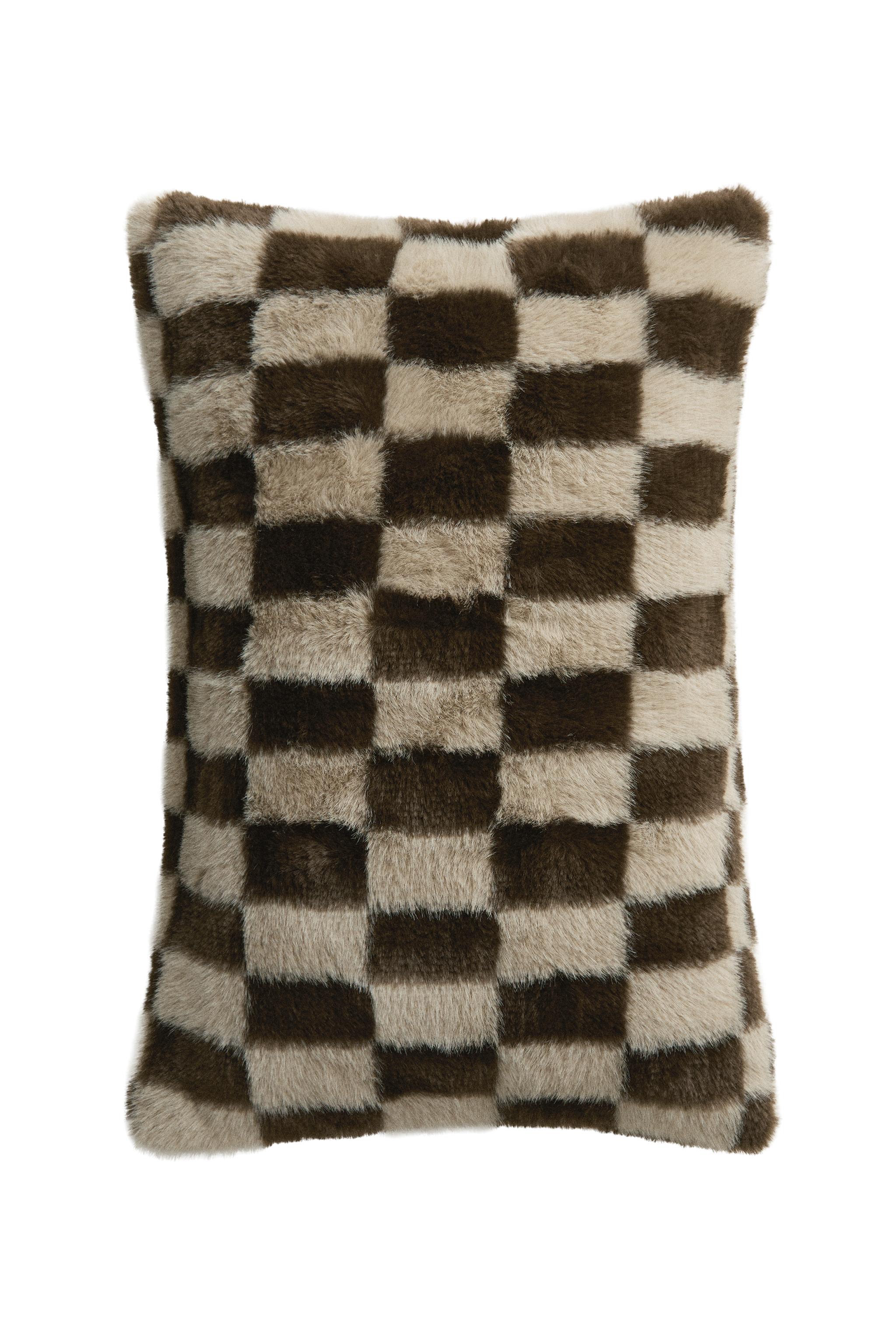 Checkerboard Fur Throw Pillow Cover by Zara