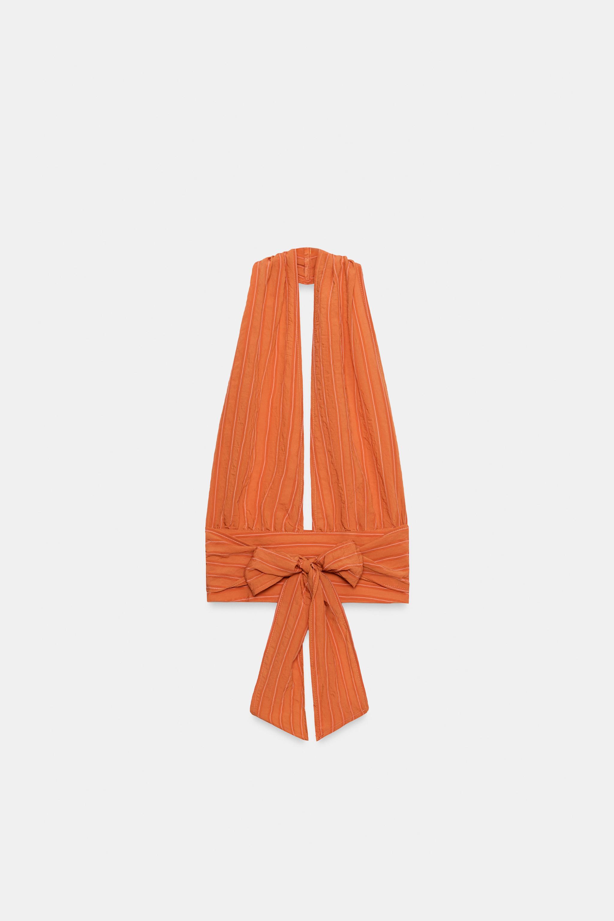 Zara ÇİZGİLİ BAĞCIKLI DÖKÜMLÜ HALTER TOP görsel 4