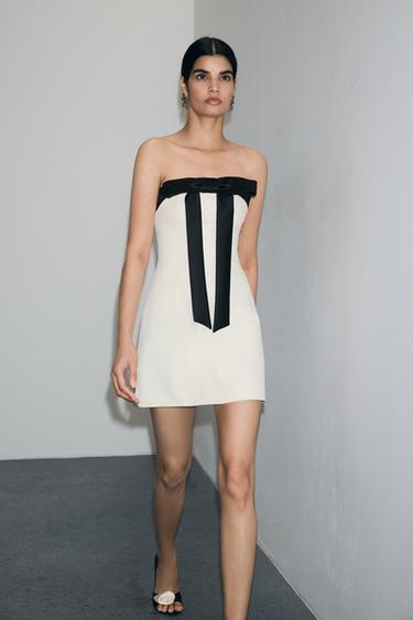STRAPLESS DRESS WITH BOW - Oyster-white by Zara