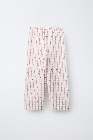 6-14 YEARS/ CHERRY AND FLORAL PRINT T-SHIRT AND TROUSERS PYJAMAS - Ecru by Zara - Image 3