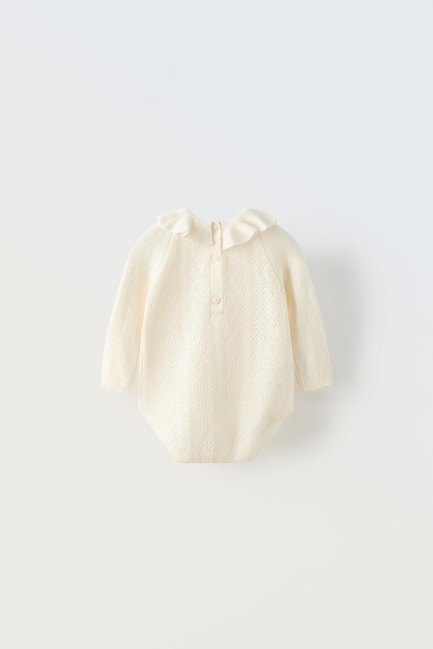 Cream Half Zip Knitted Bodysuit, Knitwear