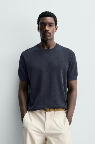 REGULAR FIT KNIT T-SHIRT - Navy blue by Zara