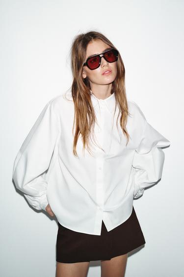 POPLIN PUFF SLEEVE SHIRT - Oyster-white by Zara - Image 5