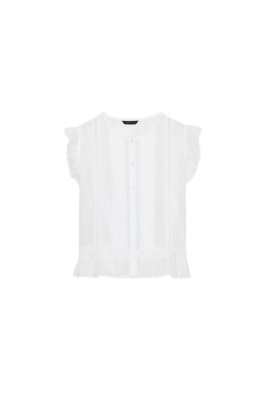 BLUSA ENTREDOSES VOLANTES - Blanco de Zara