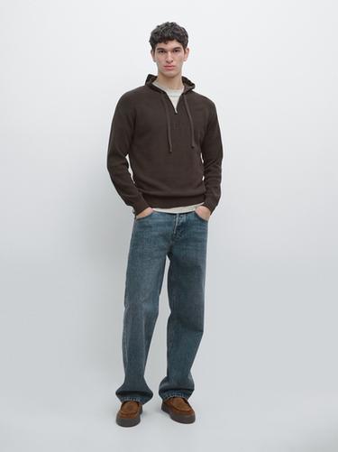 Sudadera punto capucha algodón - Marrón oscuro de Zara