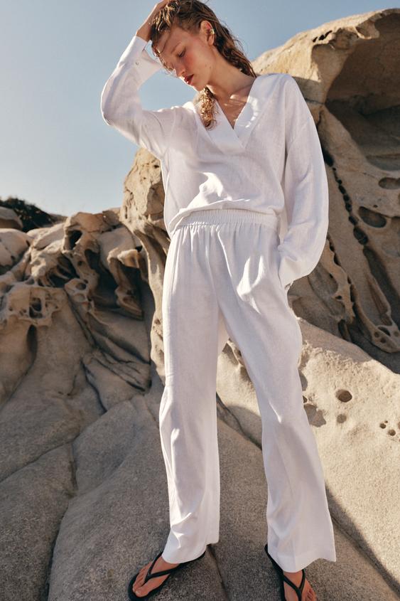 Zara RAVNE PANTALONE OD LANA – prljavobela – Slika 0
