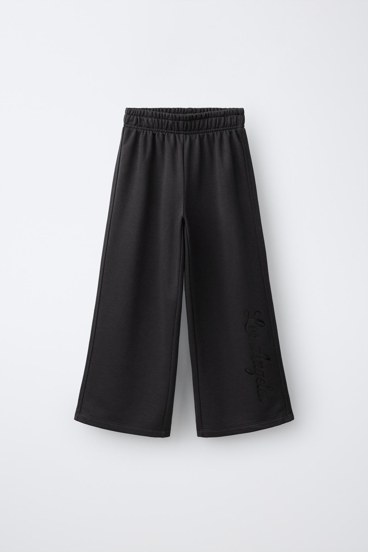 TEXT PRINT WIDE LEG PLUSH PANTS — Anthracite grey
