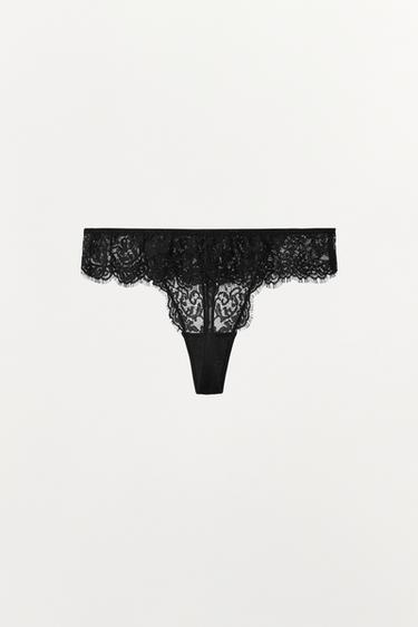 TANGA EN DENTELLE À VOLANT - Noir de Zara - Image 5