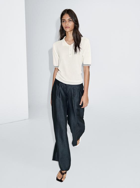 Knit polo shirt with sleeve detail