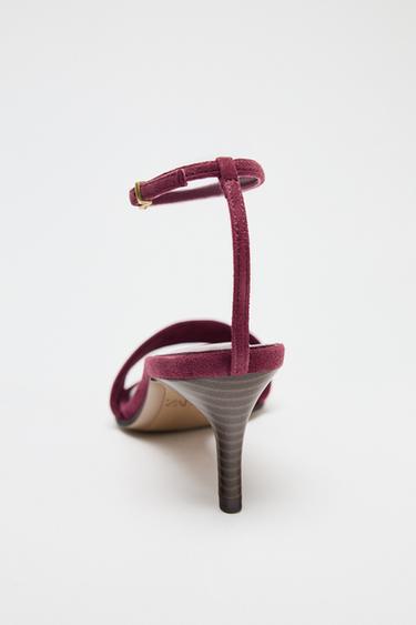 SUEDE MID-HEEL SANDALS - Burgundy Red by Zara - Image 5