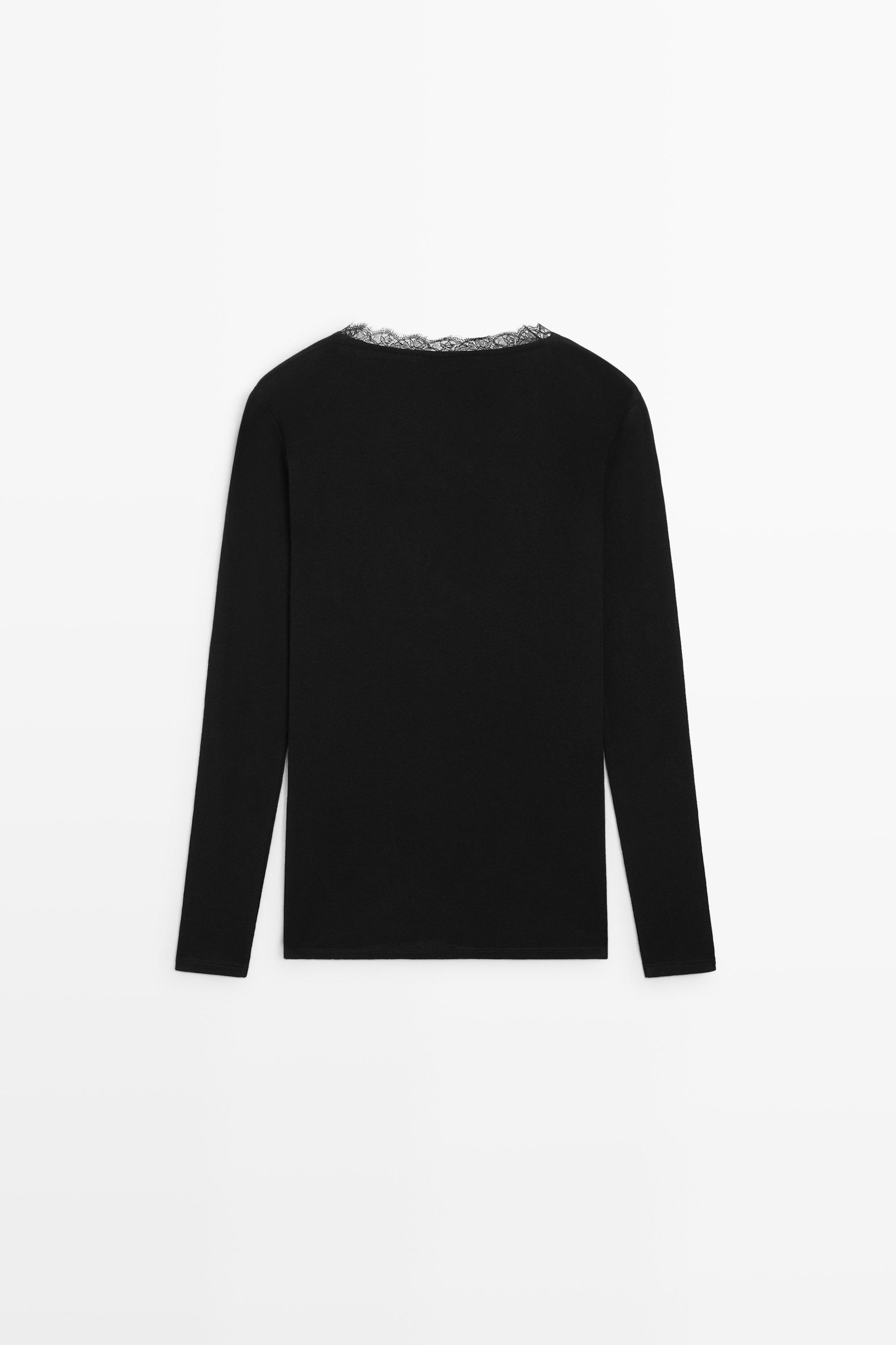 Long sleeve T-shirt with lingerie-inspired detail