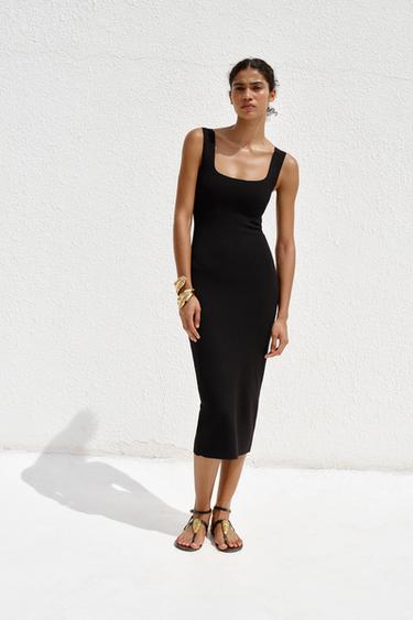 STRETCH SQUARE NECK DRESS - Black by Zara