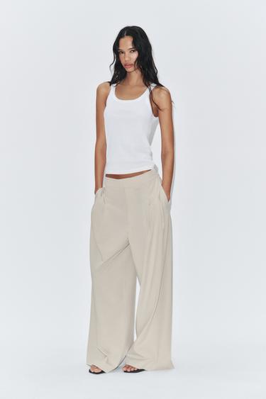 Zara 打褶長褲 - 冰白色