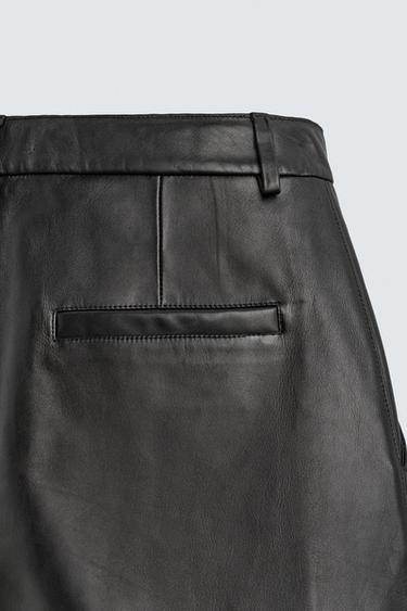 RELAXED FIT LEATHER BERMUDA SHORTS WITH PLEATS - Black by Zara - Image 9