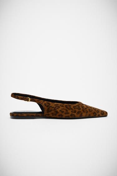 Zara ANIMAL PRINT LEATHER SLINGBACK SHOES - Leopard