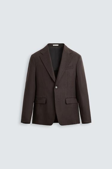 100% LINEN SUIT BLAZER - Dark brown by Zara