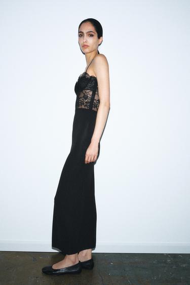 Zara COMBINATION LACE DRESS - Black