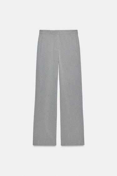 بنطلون مستقيم خصر متوسط - رمادي الخاص بـ Zara