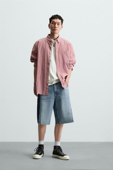 BERMUDA DENIM BANDAS CONTRASTE - Azul medio de Zara - Imagen 0