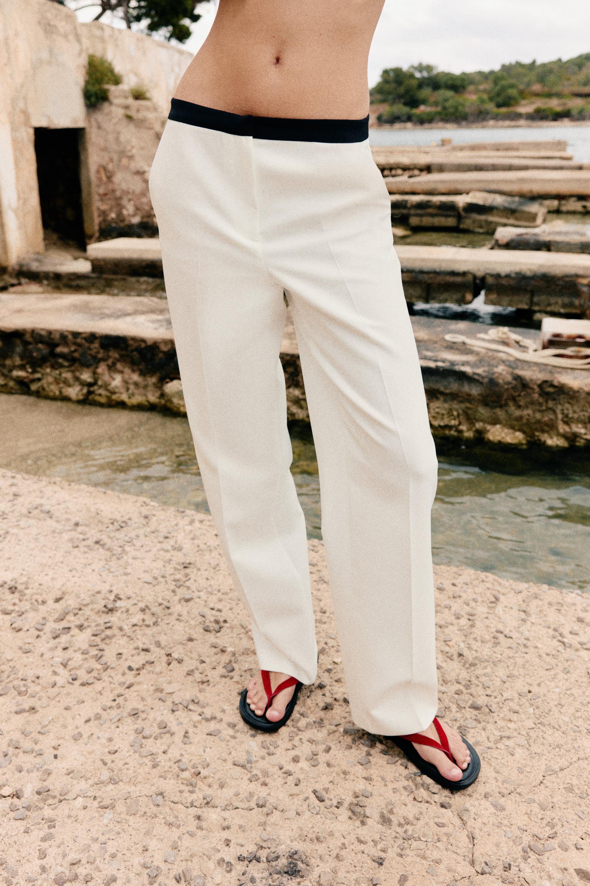 CONTRAST WAIST STRAIGHT PANTS