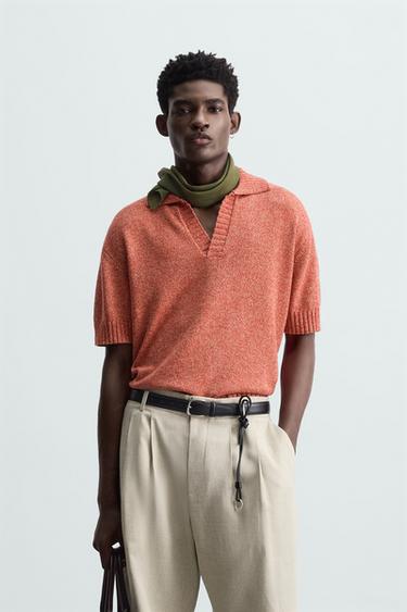 CONTRAST KNIT POLO SHIRT - Red by Zara