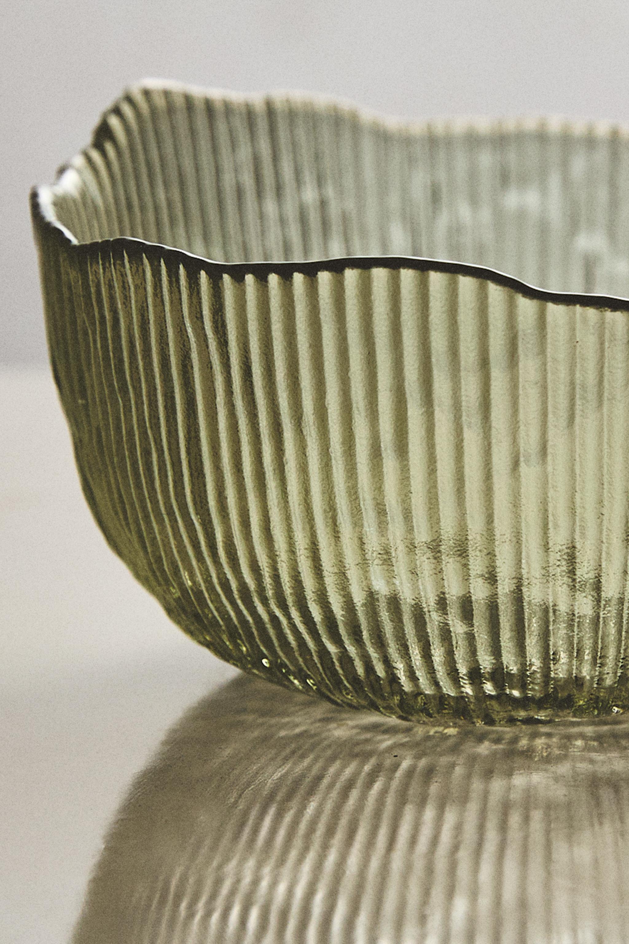 GLASS BOWL WITH RAISED DESIGN — Green