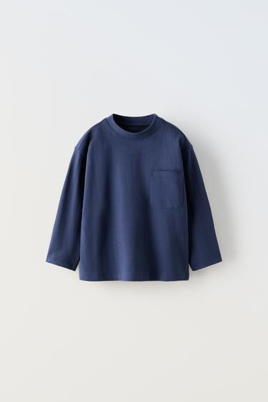 Zara PLAIN POCKET T-SHIRT - Navy blue