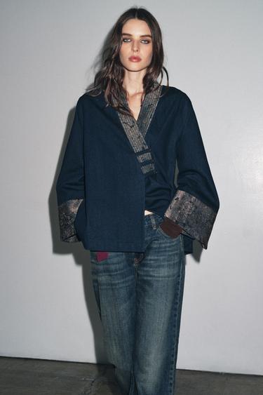 JACQUARD DENIM-EFFECT KIMONO - Blue by Zara - Image 3
