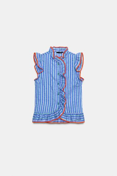 CHEMISE À RAYURES ET VOLANTS - Bleu de Zara - Image 4