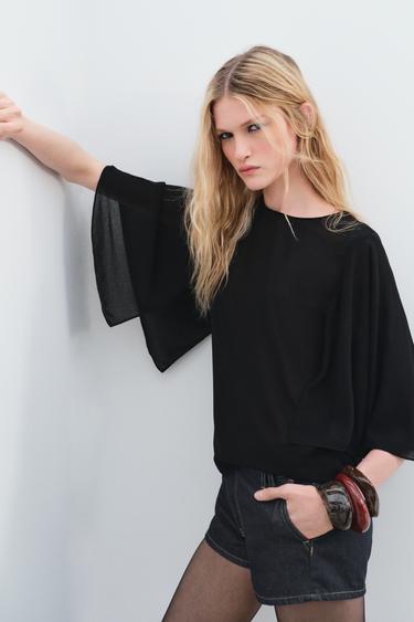 Zaras VID BLUS MED CAPE ZW COLLECTION - Svart