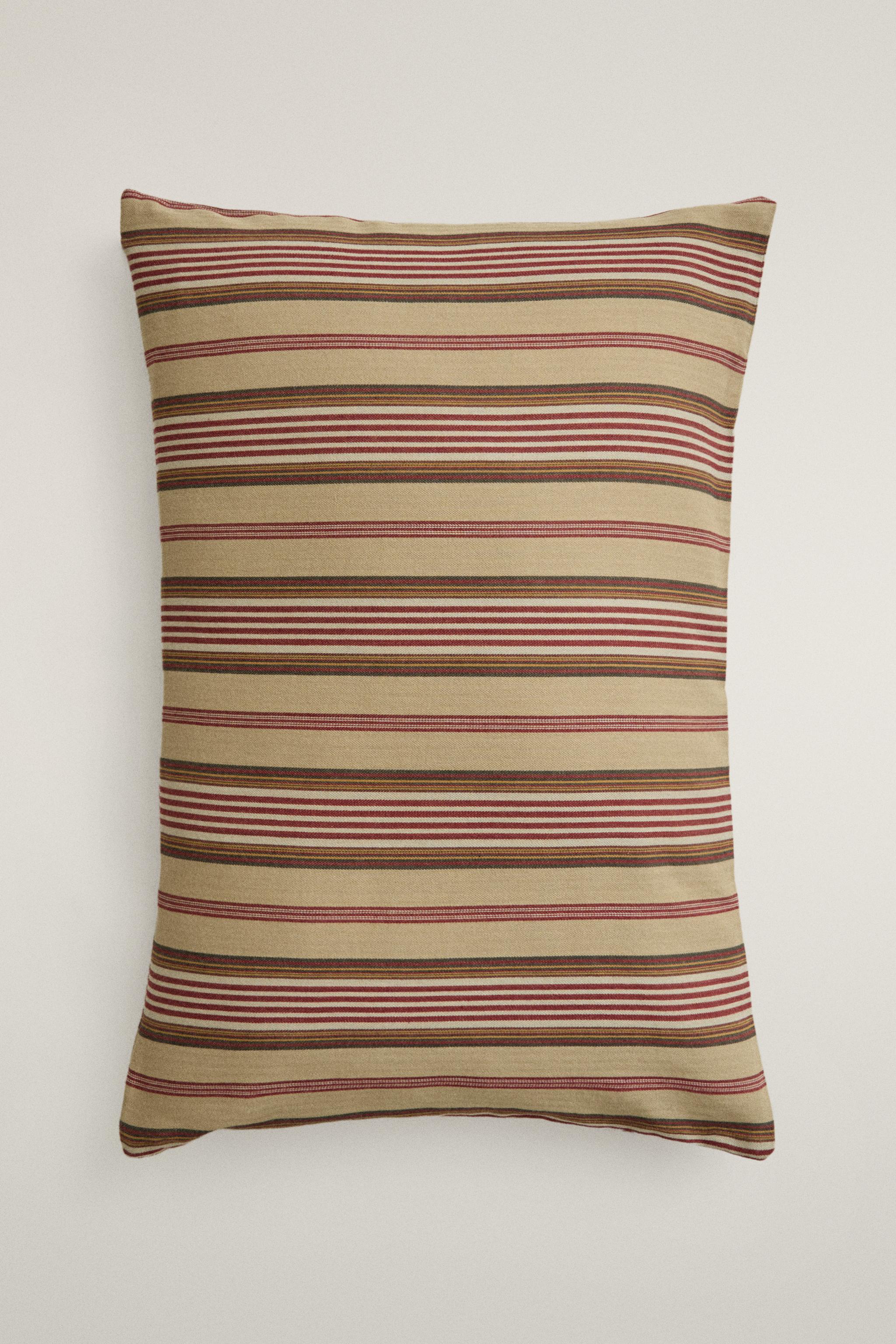 TEXTURED STRIPED COTTON THROW PILLOW COVER | KATHARINE POLE — Ecru / Red
