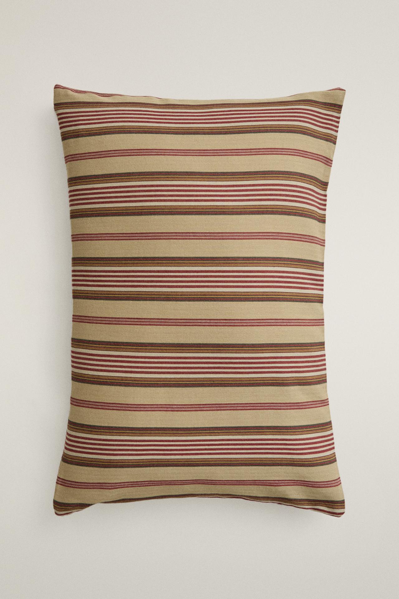 STRIPED TEXTURED COTTON CUSHION COVER | KATHARINE POLE — Ecru / Red