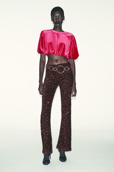 TOP BOULE EN VELOURS - fuchsia de Zara