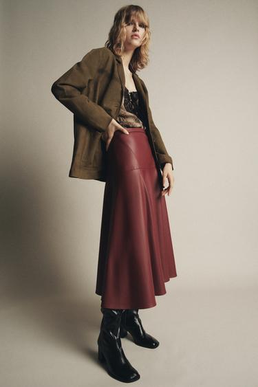 جاكيت OVERSIZE جلد شمواه 100% ZW COLLECTION إصدار محدود - كاكي فاتح by Zara