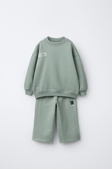 Zara JOGGING SET SWEATSHIRT AND TEXT PANTS - Washed green