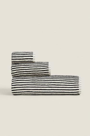 SERVIETTE DE BAIN COTON FIL TEINTÉ - Écru / Noir de Zara